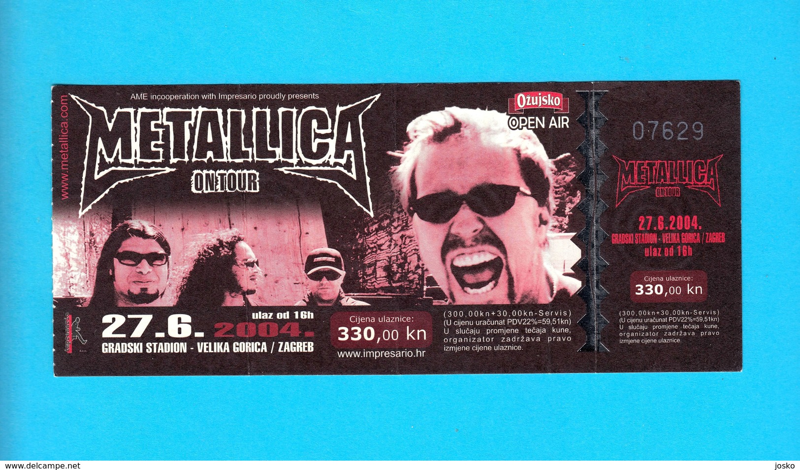 METALLICA ... Croatian Concert 2004 Velika Gorica/Zagreb Original Ticket * TICKET IS COMPLETE * Billet Biglietto Boleto - Konzertkarten