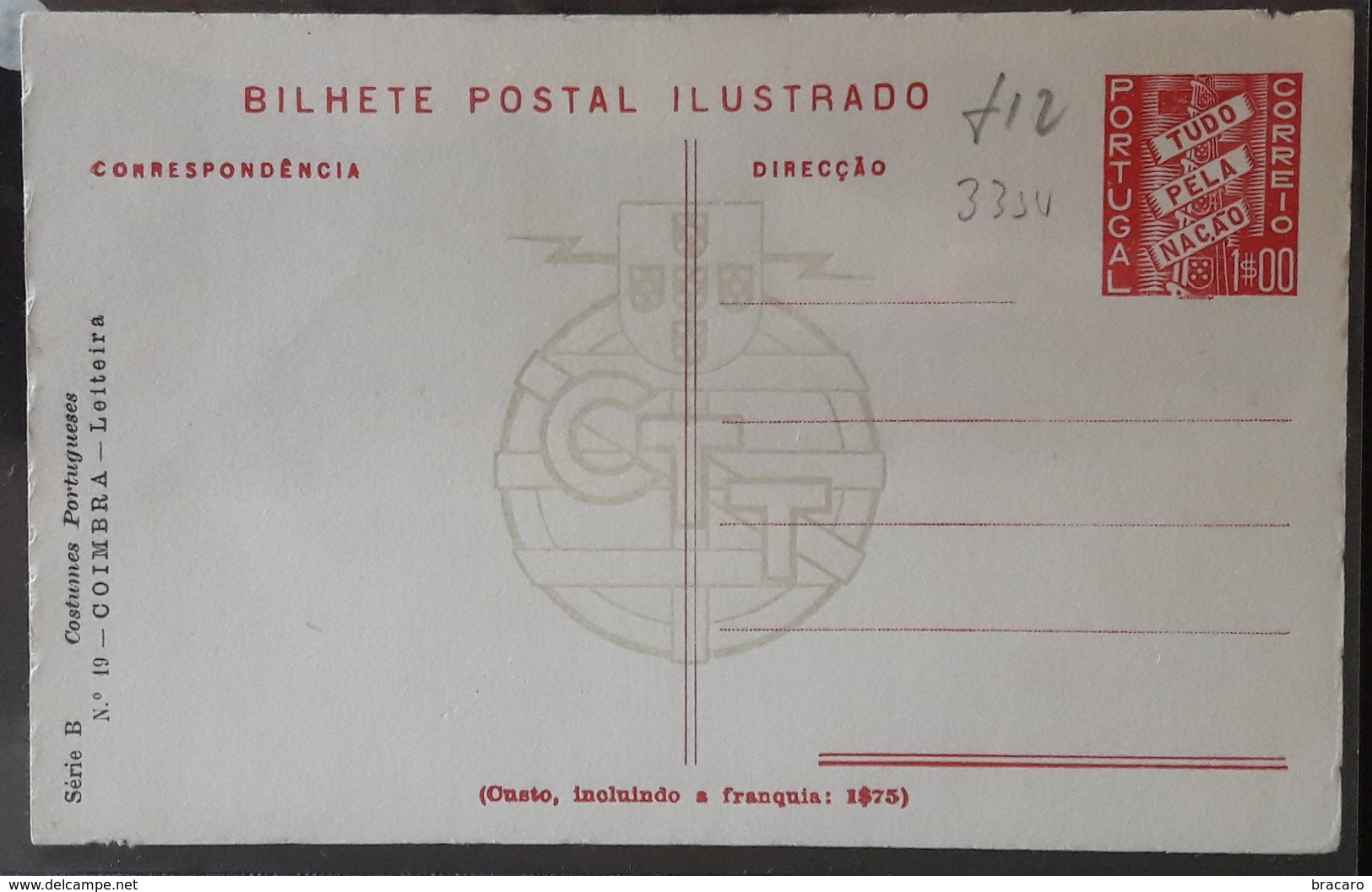 Portugal - Stationery / Inteiro Postal (IP) - B. P. ILUSTRADO - Série B (1$00) Nº 19 - COIMBRA / LEITEIRA - Ganzsachen