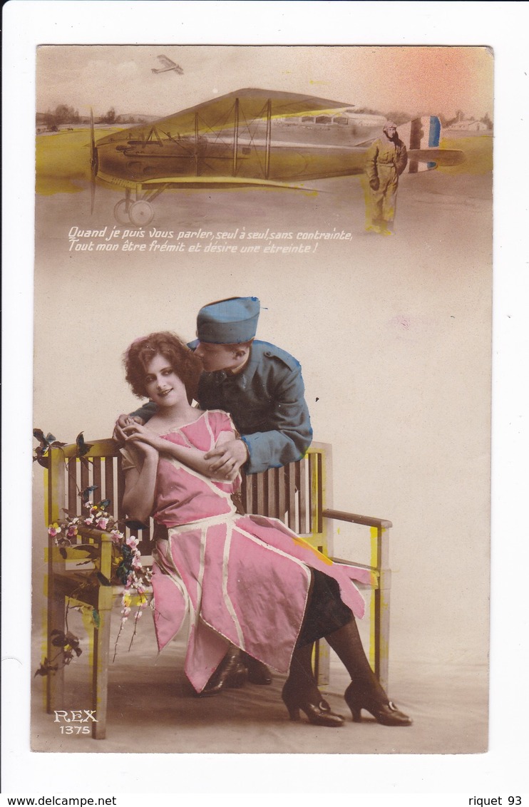 Lot 3 Cp - Militaire Courtisant Une Jeune Femme  Avec Avion De Guerre En Haut En Commun - Other & Unclassified