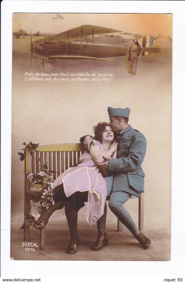 Lot 3 Cp - Militaire Courtisant Une Jeune Femme  Avec Avion De Guerre En Haut En Commun - Other & Unclassified