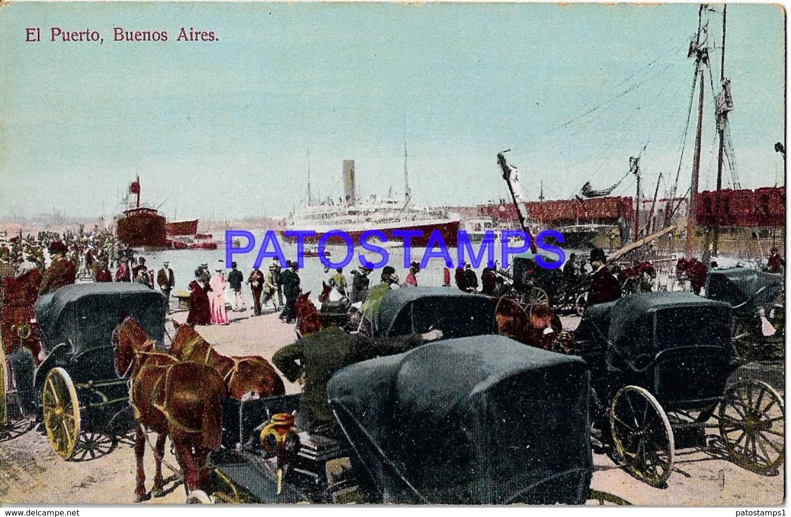 132690 ARGENTINA BUENOS AIRES EL PUERTO PORT SHIP & CARRIAGE A HORSE  POSTAL POSTCARD - Belice