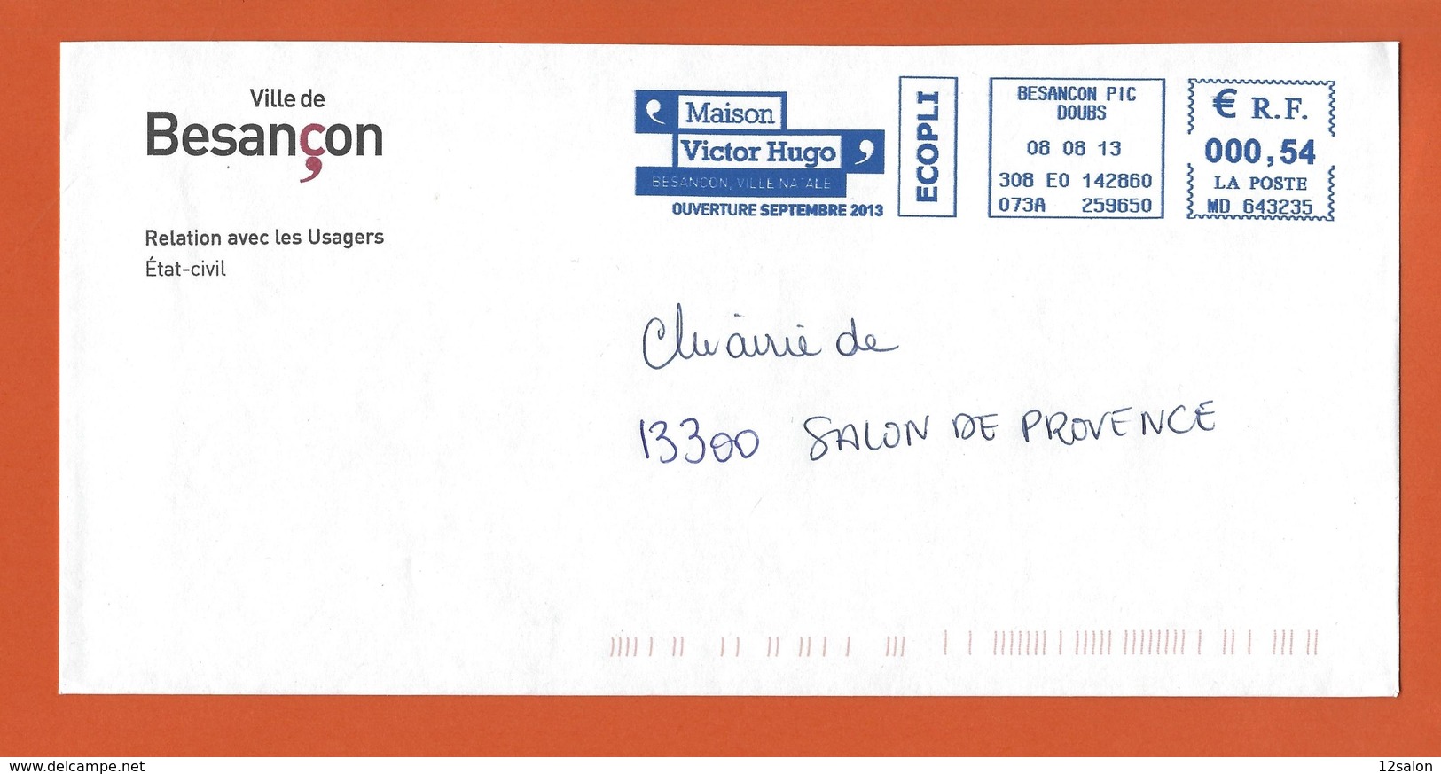 LETTRE FRANCE  Obl BESANCON THEME MAISON DE VICTOR HUGO - Sellados Mecánicos (Publicitario)