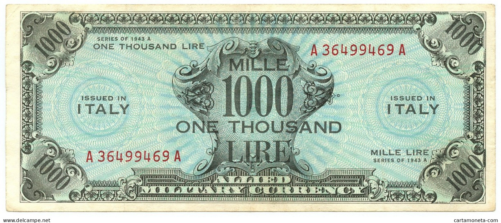 1000 LIRE OCCUPAZIONE AMERICANA IN ITALIA BILINGUE FLC A-A 1943 A BB/SPL - Ocupación Aliados Segunda Guerra Mundial