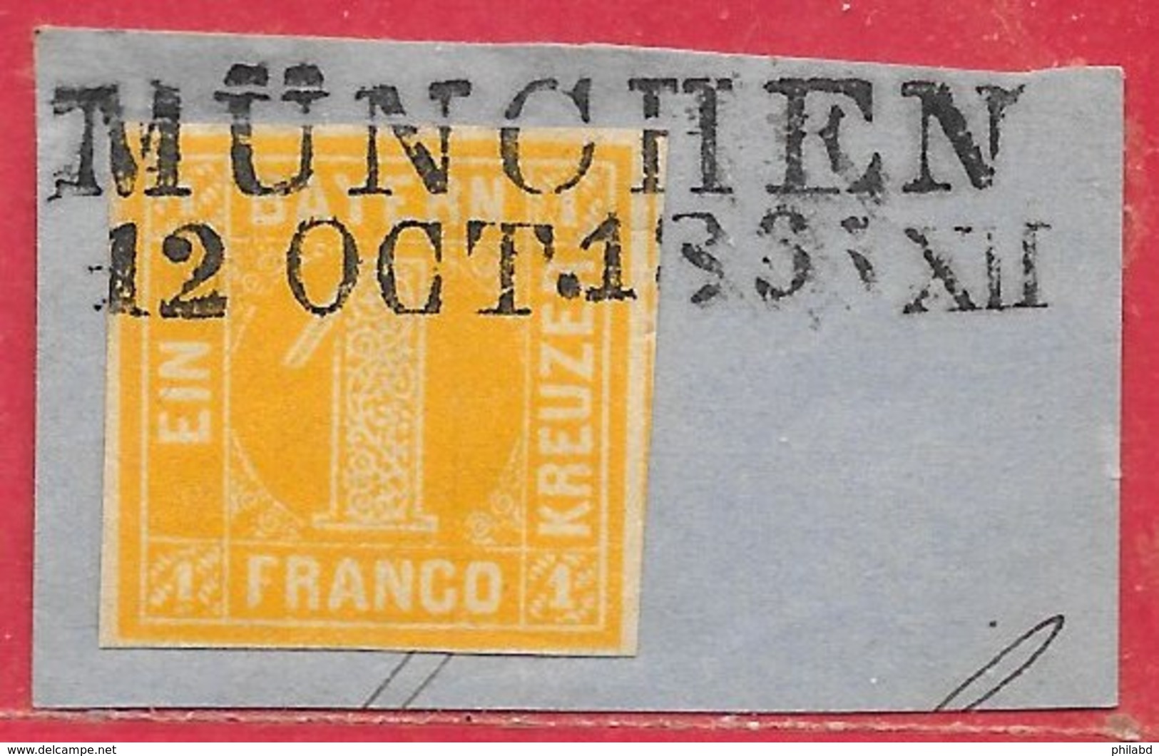 Bavière N°9 1k Jaune (Balkenstempel MÜNICHEN 12 OCT 1865) 1861-62 O - Autres & Non Classés