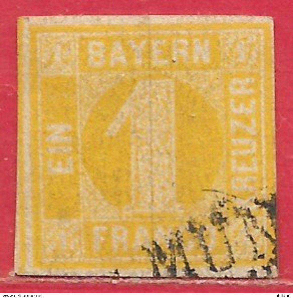 Bavière N°9 1k Jaune 1861-62 O - Autres & Non Classés