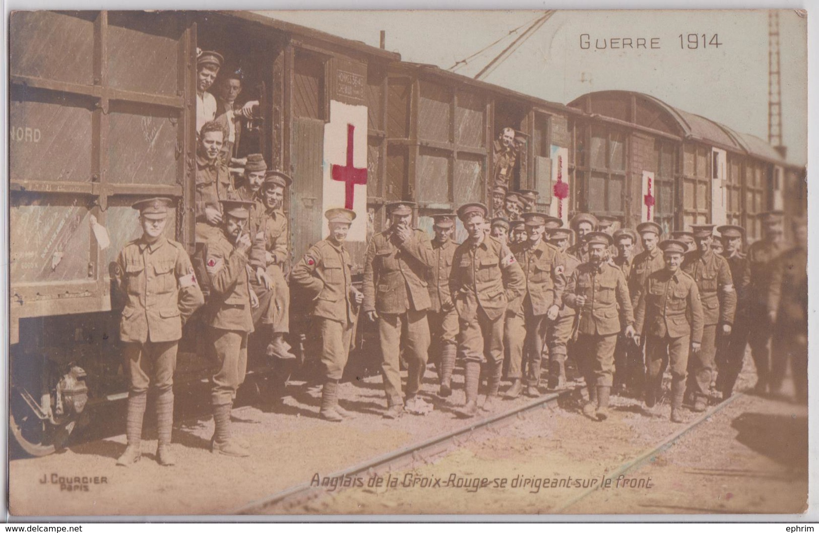 Guerre 1914 Anglais De La Croix-Rouge Se Dirigeant Sur Le Front Wagon Transport Ferroviaire Militaire British Army WW1 - Guerre 1914-18