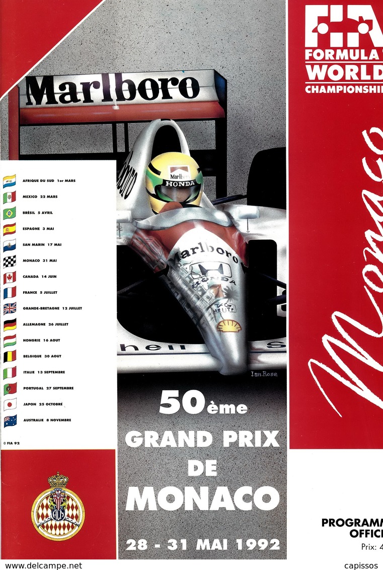 Programme Du Grand Prix De Monaco F1 1992 Très Bon état - Automovilismo - F1