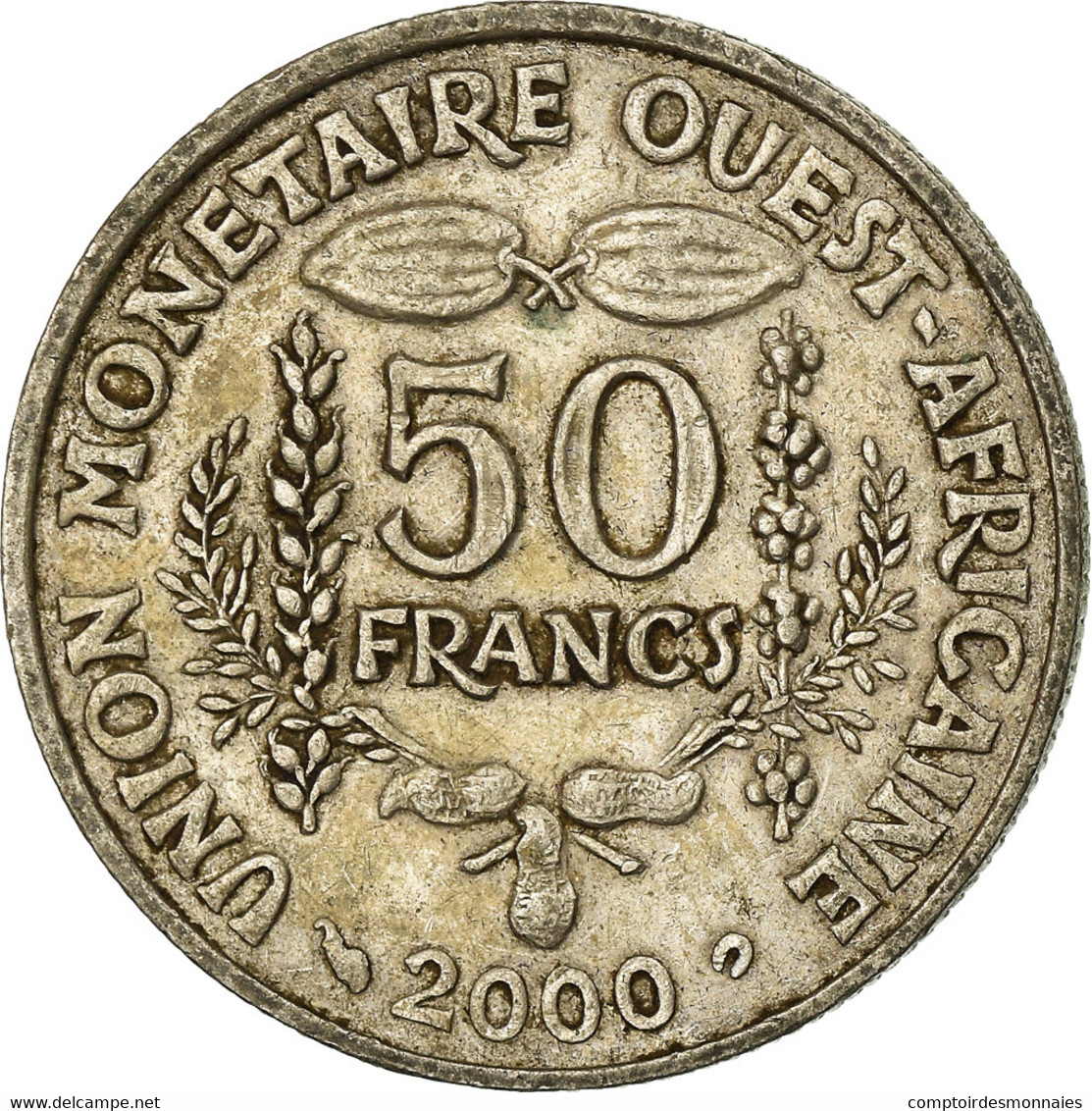 Monnaie, West African States, 50 Francs, 2000, TTB, Copper-nickel, KM:6 - Côte-d'Ivoire