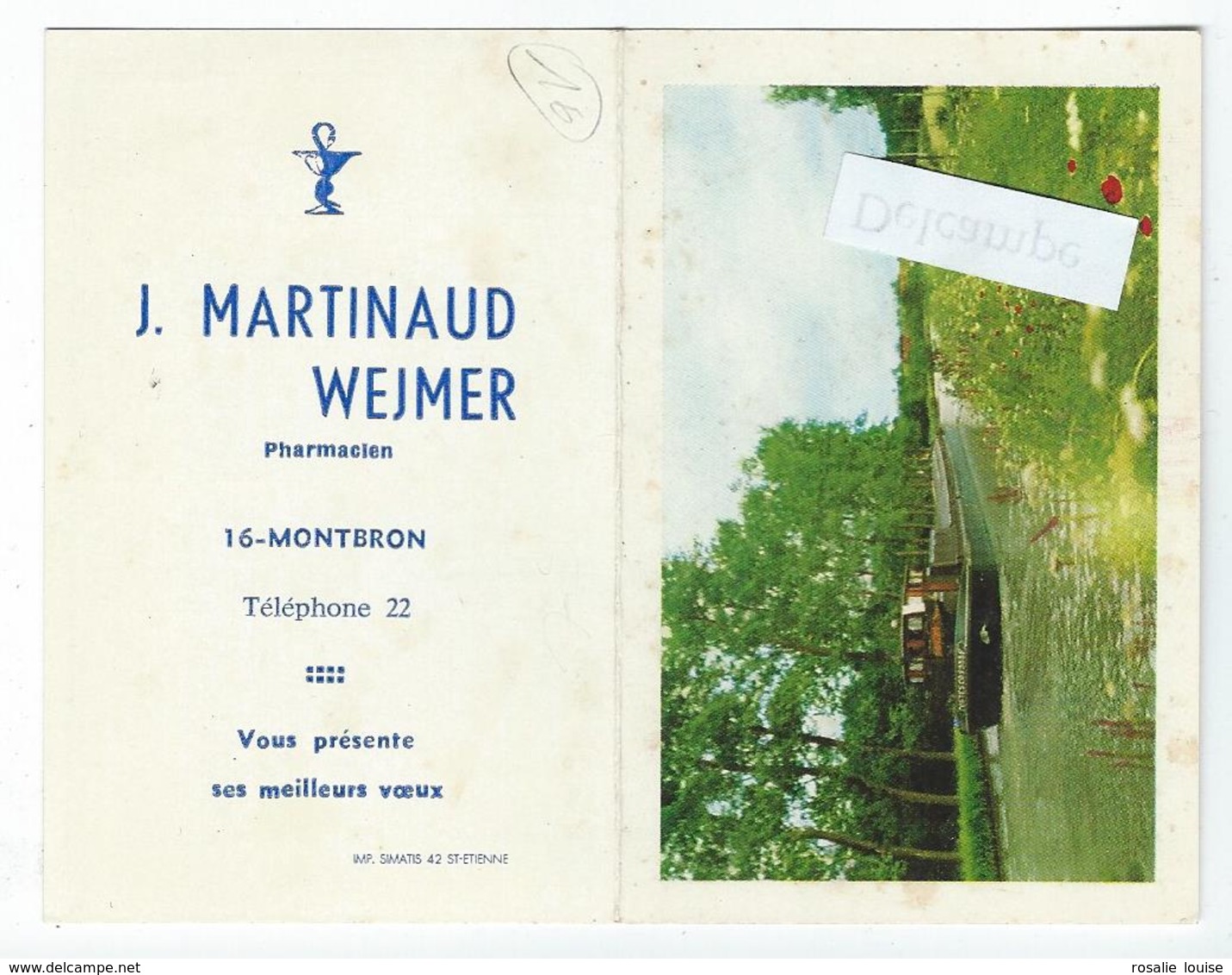 MONTBRON (16) - "J. MARTINAUD WEJMER" Pharmacien - (Péniche "Costes") - Calendrier Publicitaire 1970 - Petit Format : 1941-60