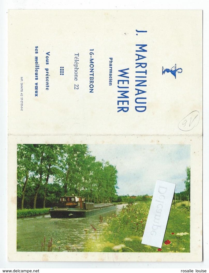 MONTBRON (16) - "J. MARTINAUD WEJMER" Pharmacien - (Péniche "Costes") - Calendrier Publicitaire 1970 - Petit Format : 1941-60