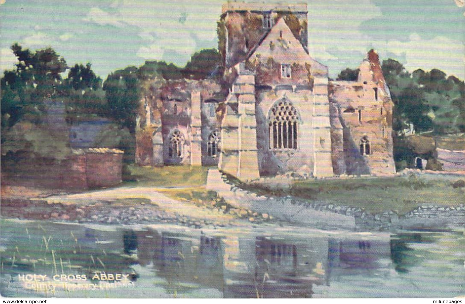 IRLAND The Holy Cross Abbey In Tipperary Illustrated Colour Card Publicité Crème Malacéïne Repiquée Au Verso - Tipperary