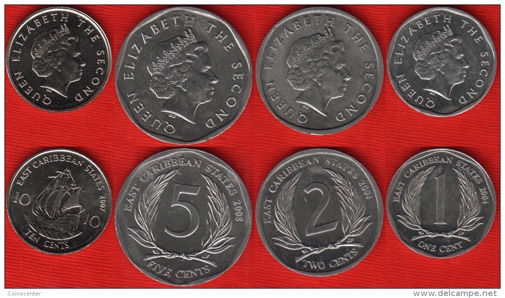 East Caribbean States Set Of 4 Coins: 1 - 10 Cents 2004-2008 UNC - Caribe Oriental (Estados Del)