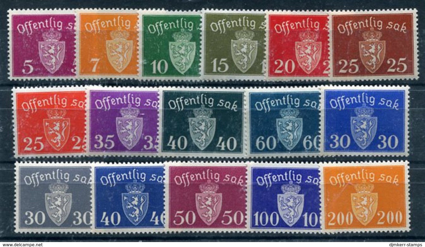 NORWAY 1939-47 Official Stamps Without Watermark Complete MNH / **. Michel 33-43, 55-59;  SG O267-82 - Service