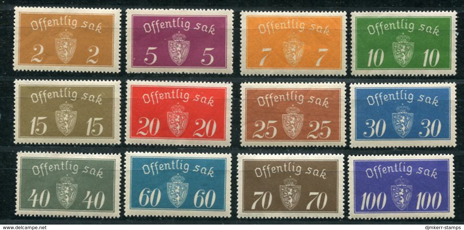 NORWAY 1933 Official Stamps Mostue Lithographed Printings (12) MNH / **. Michel 9 I - 21 I;  SG O231-42 - Dienstzegels