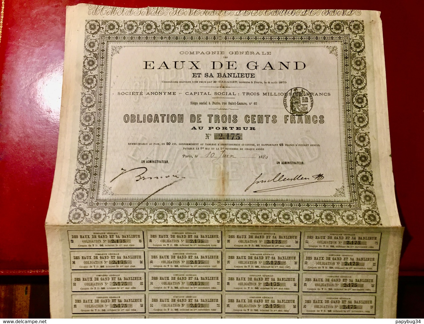 Cie  Générale  Des  EAUX  De  GAND  Et  Sa  BANLIEUE--------Obligation  De  300 Frs - Eau