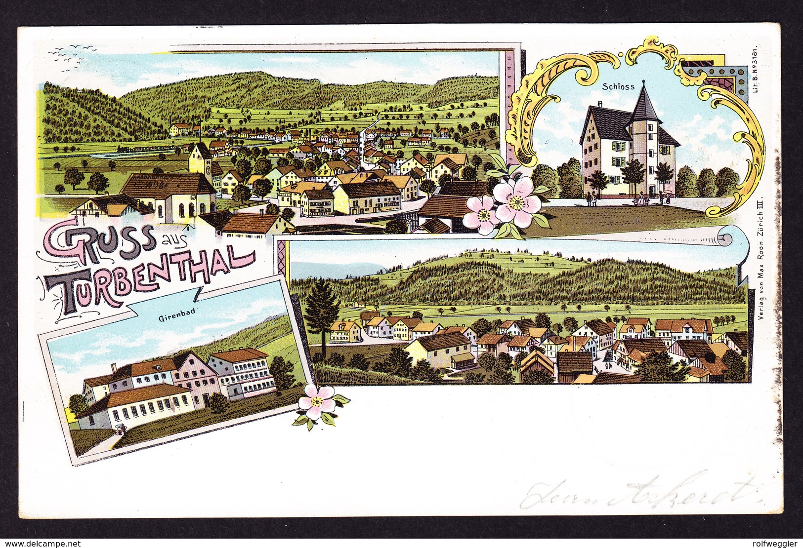 1900 Litho-Ansichtskarte Gruss Aus Turbenthal. Stempel Turbenthal 31.12.1900. Ankunftsrasierklingenstempel Zürich. - Turbenthal