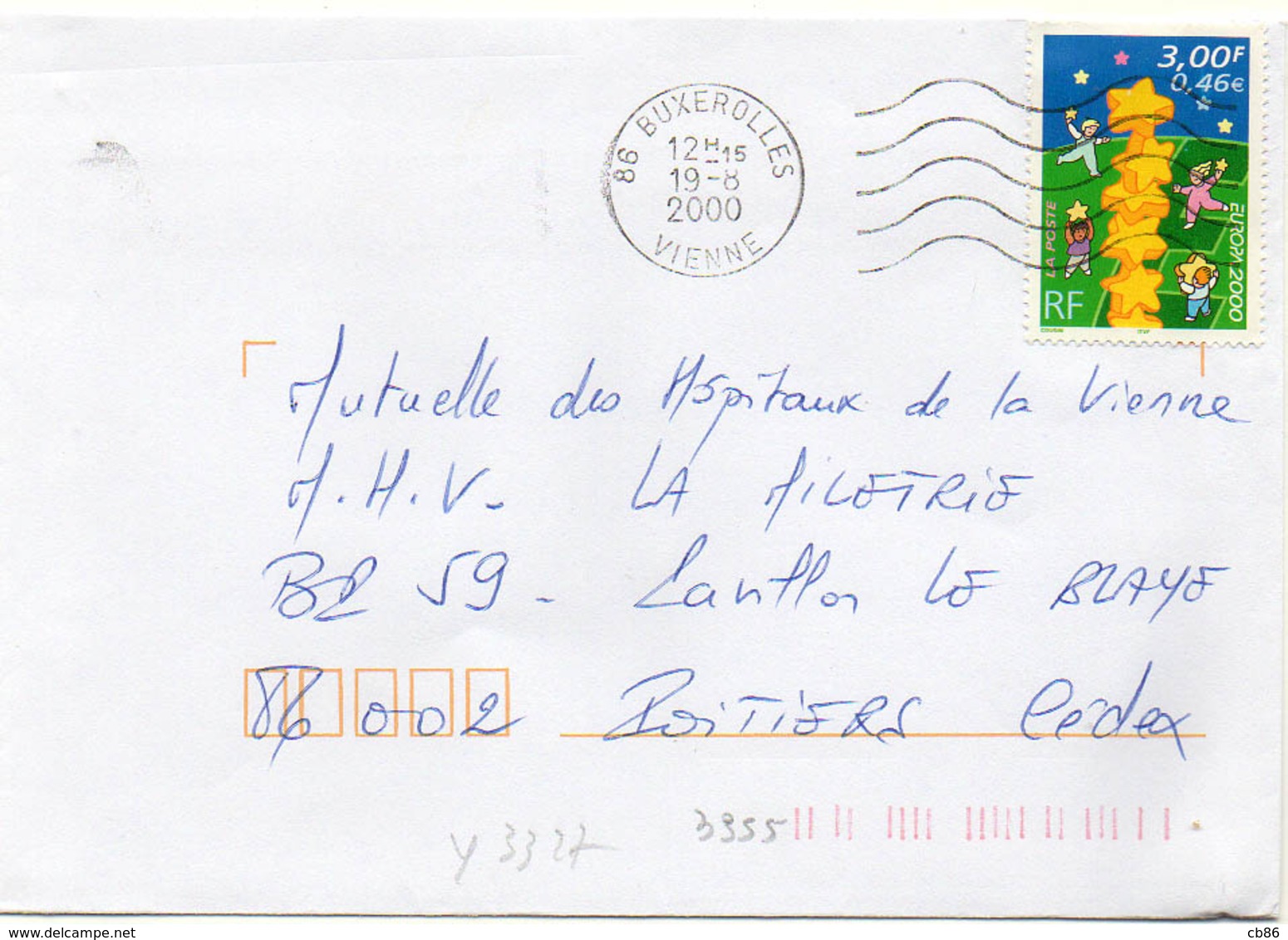 France N° 3327 Y. Et T. Vienne Buxerolles Flamme Muette Du 19/08/2000 - 1961-....