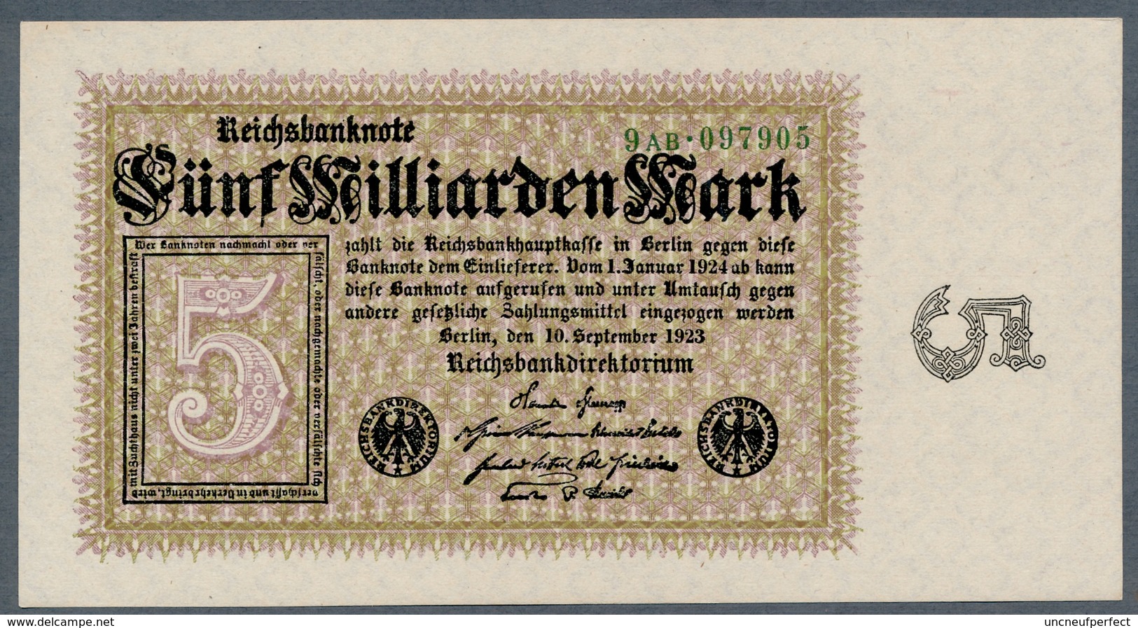 Pick115b  Ro112c  DEU-133 - 5 Milliard Mark 1923 ** UNC ** - 5 Milliarden Mark