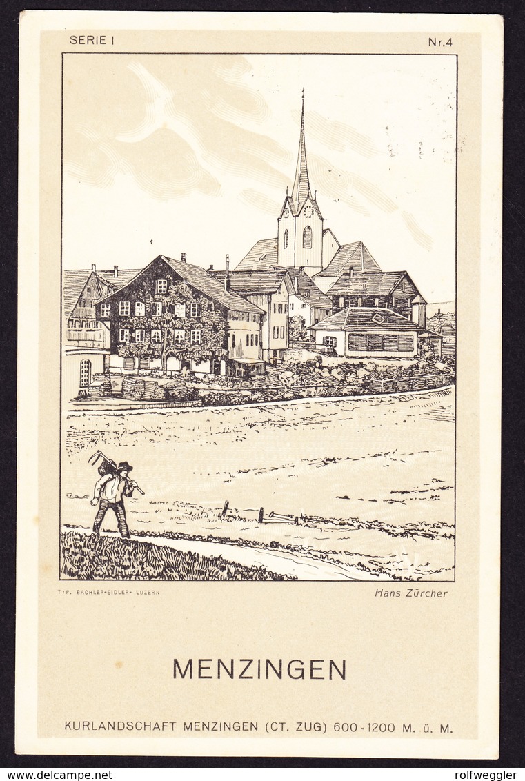 1927 Kunstkarte Hans Zürcher Serie 1 Nummer 4, Menzingen. Gelaufen Nach Genf. - Menzingen