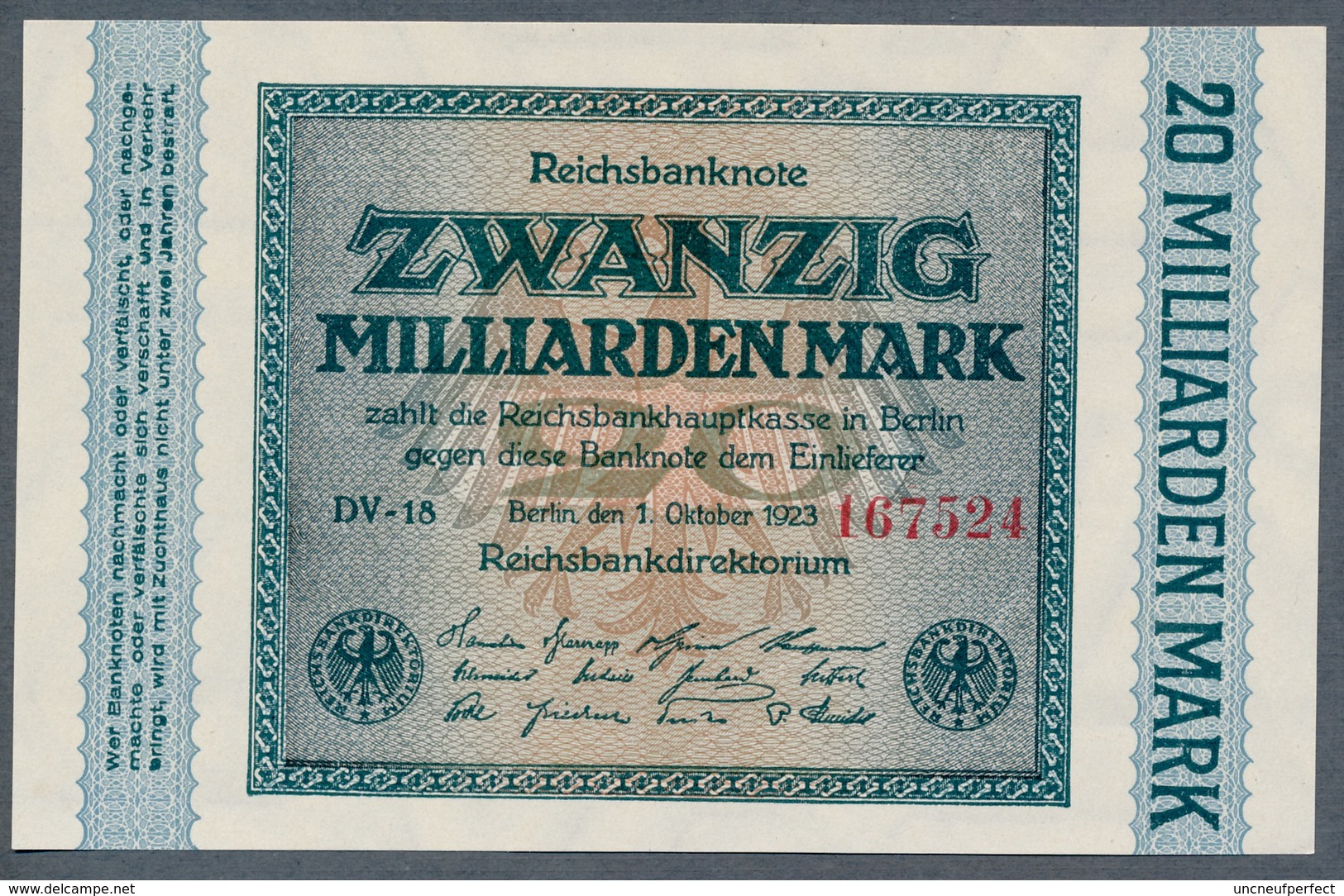 Pick118a  Ro115a  DEU-137g - 20  Milliard Mark 1923 ** UNC ** - 20 Milliarden Mark