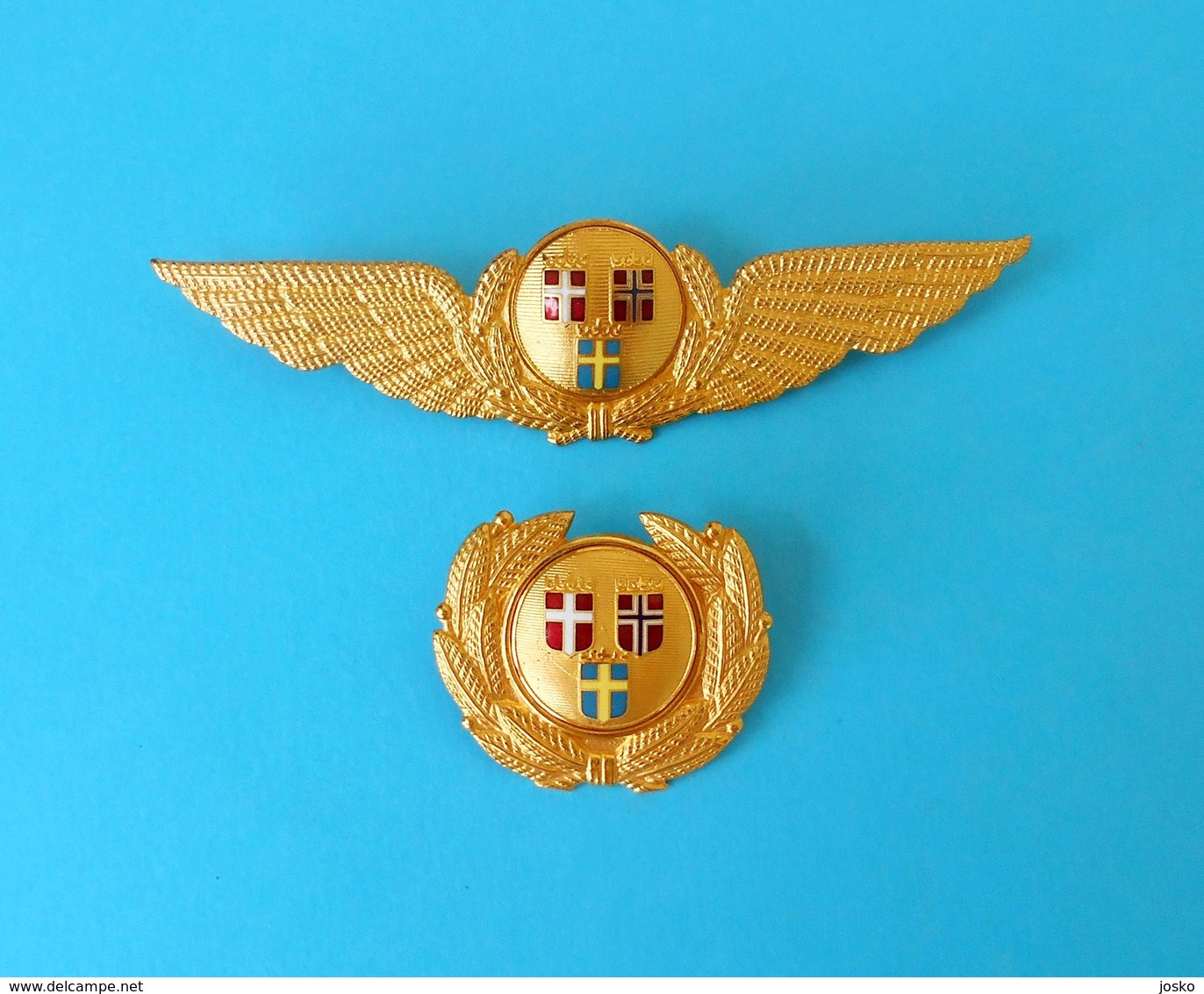 SAS ( Scandinavian Airlines ) - Beautifull Lot Of 2. Old Large Enameled Pilot Wings Badge * Sweden Norway Denmark RRR - Crew Badges