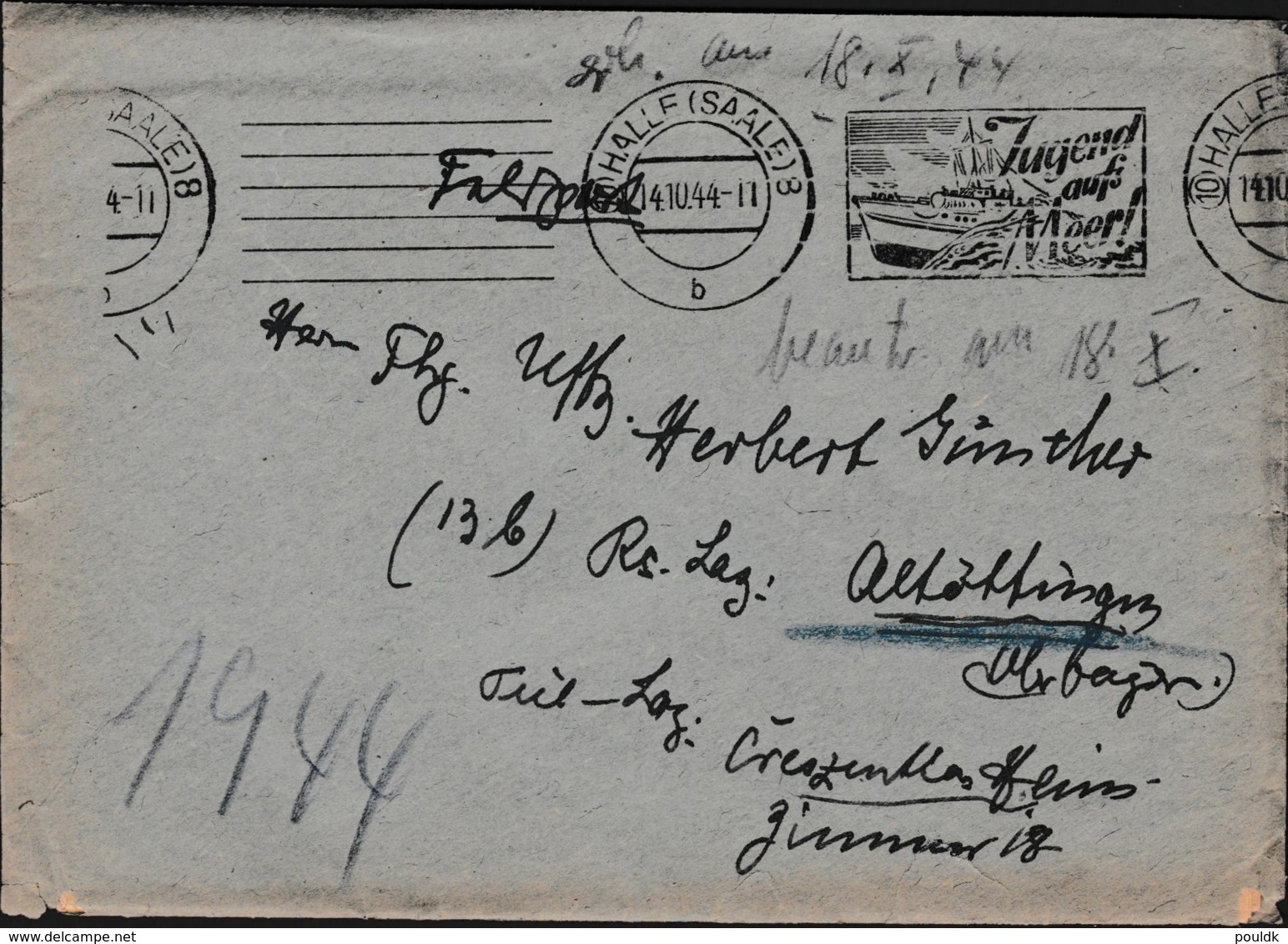 German Feldpost WW2: To Reservelazarett Altötting P/m Halle (Saale) 14.10.1944 - Letter  (G111-1) - Militaria