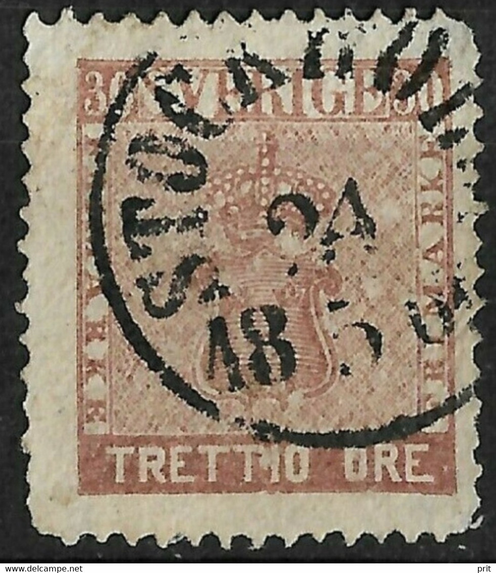 Sweden 1858 30Öre Print Error TRETT*IO - White Dot Before Letter I. Michel 11. Used. - Variétés Et Curiosités