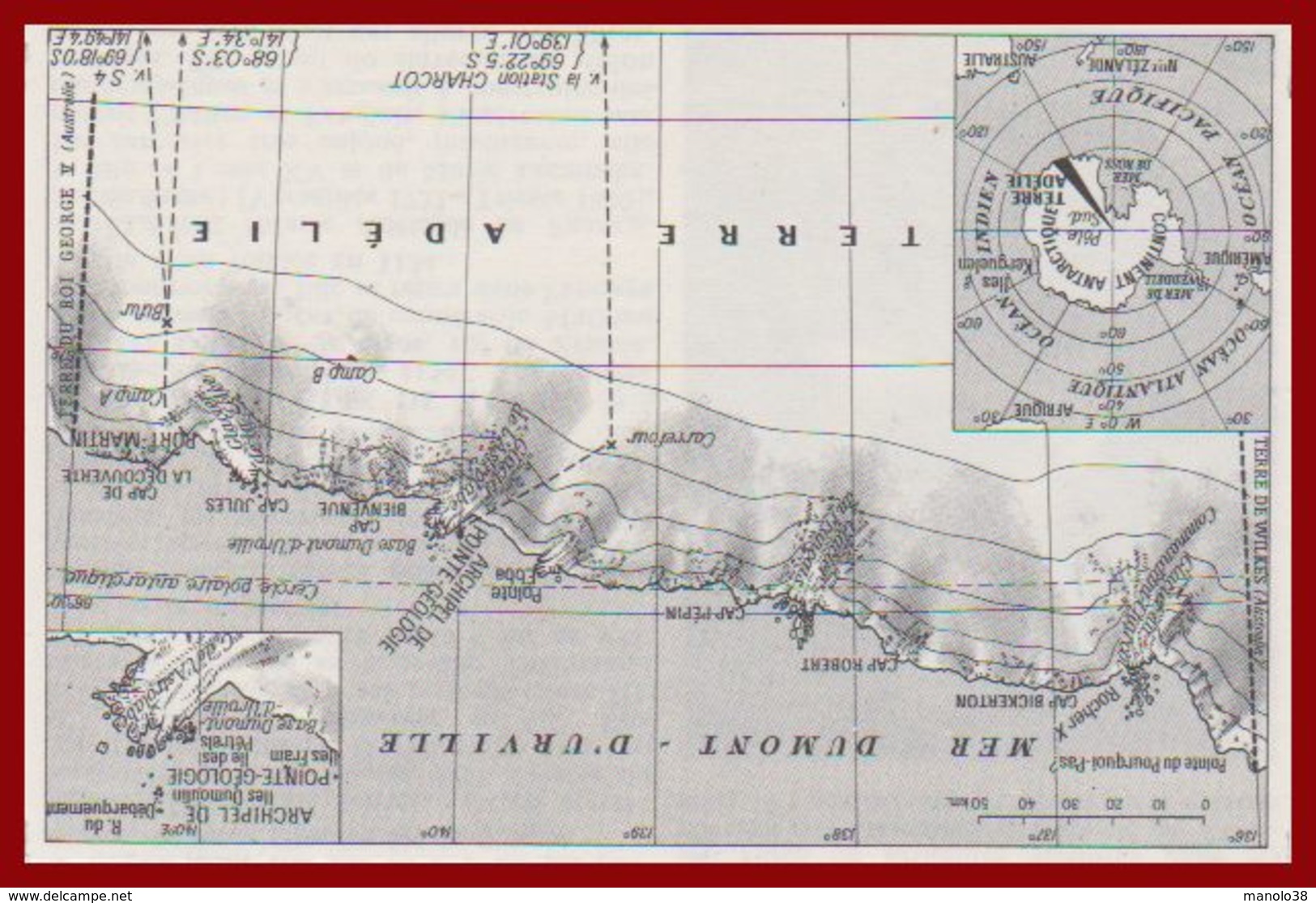 Carte De La Terre Adélie. Antarctique Larousse 1960. - Historical Documents