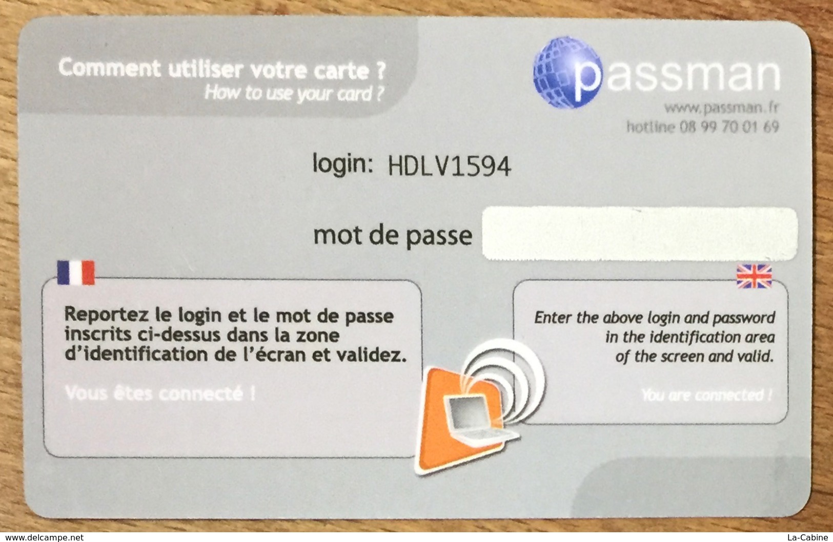 25 ORNANS HÔTEL DE LA VALLÉE CARTE PASSMAN 2H PRÉPAYÉE PAS TÉLÉCARTE PHONECARD - Autres & Non Classés