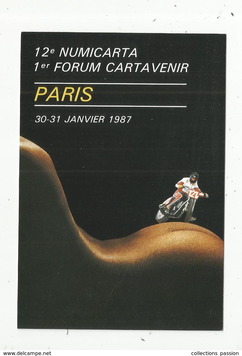 Cp, Bourses & Salons De Collections, 12 E Numicarta ,1 Er Forum Cartavenir , Paris , 1987 ,moto ,créationP. Pastor - Bourses & Salons De Collections