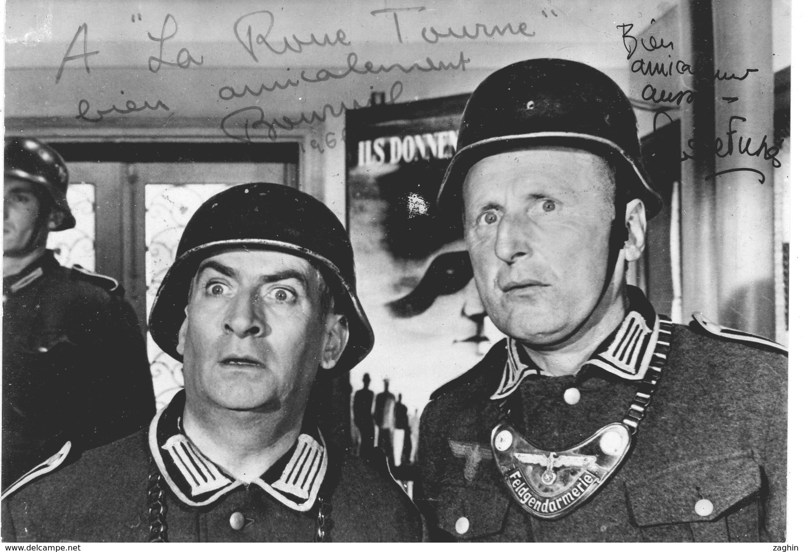 LA GRANDE VADROUILLE-CARTE PHOTO DEDICASSEE BOURVIL ET LOUIS DE FUNES - Actors