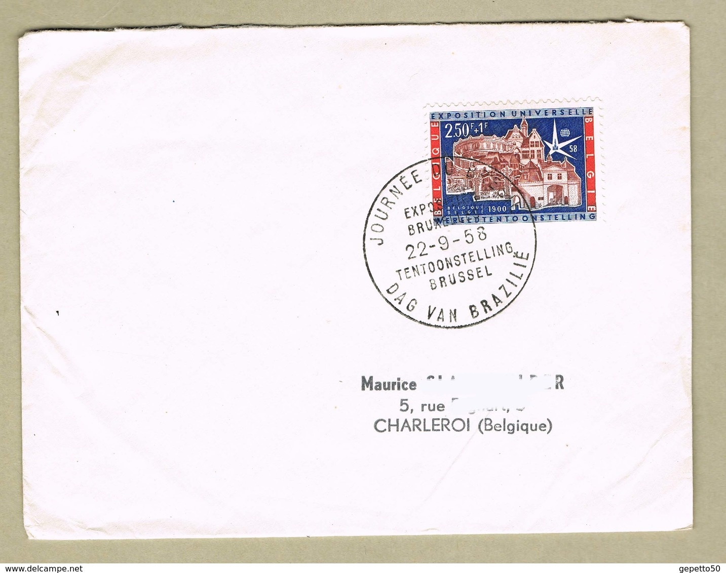 Expo 58 Cachet   Journée Du Brésil Avec Flamme Sur Timbre Exposition 58 - 1958 – Brussel (België)