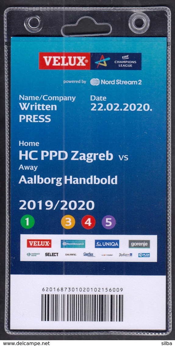 Croatia Zagreb 2020 / Handball / Accreditation / Written PRESS / HC PPD Zagreb - Aalborg Handbold, Denmark - Handball