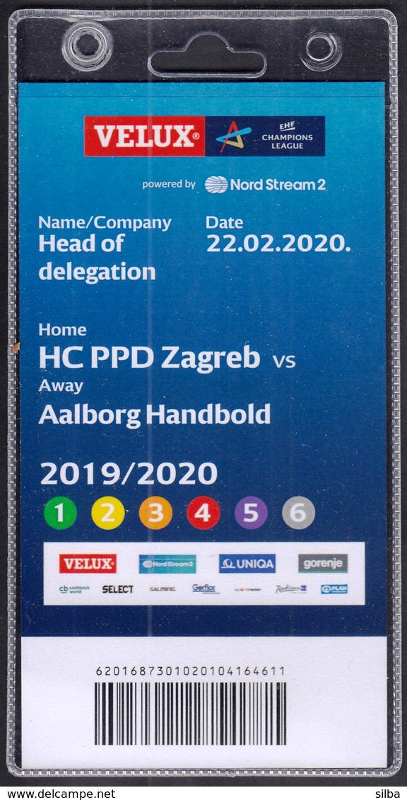 Croatia Zagreb 2020 / Handball / Accreditation / Head Of Delegation / HC PPD Zagreb - Aalborg Handbold, Denmark - Palla A Mano