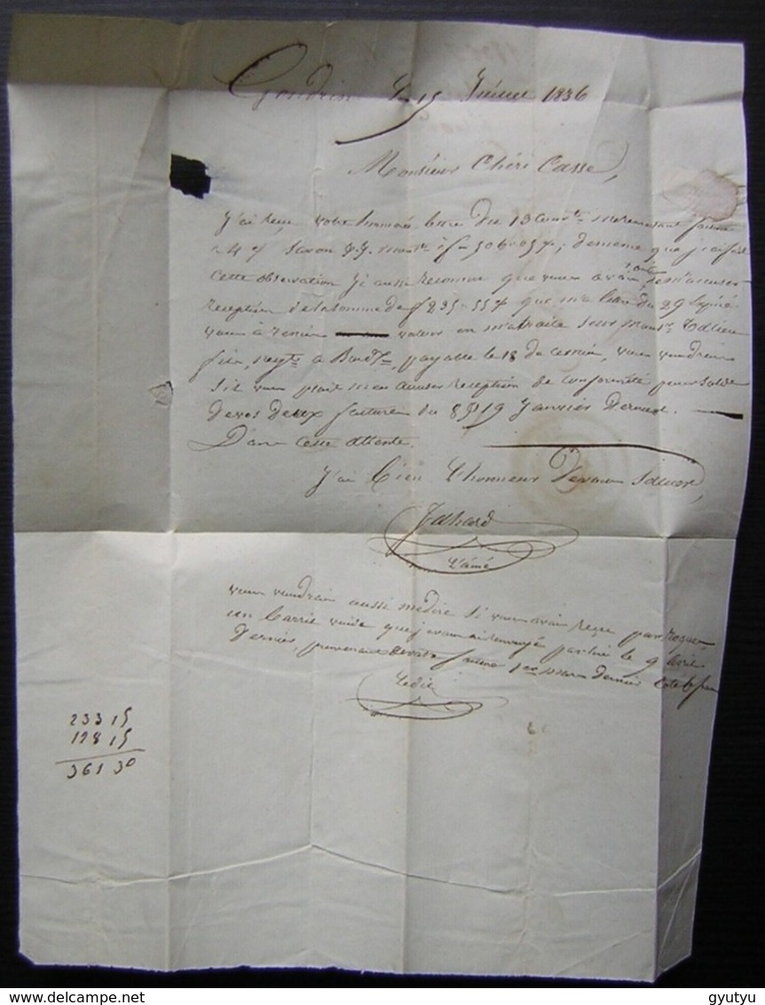 Gondrin 1836 (Gers) Boîte Rurale A Lettre Pour Agen (Lot Et Garonne) Cad Illisible - 1801-1848: Précurseurs XIX