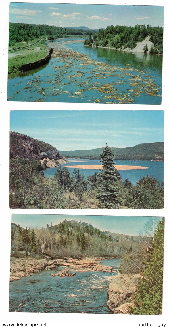 3 ONTARIO, Canada, Logs Floating On Water, Old Chrome Postcards, Lumbering - Autres & Non Classés