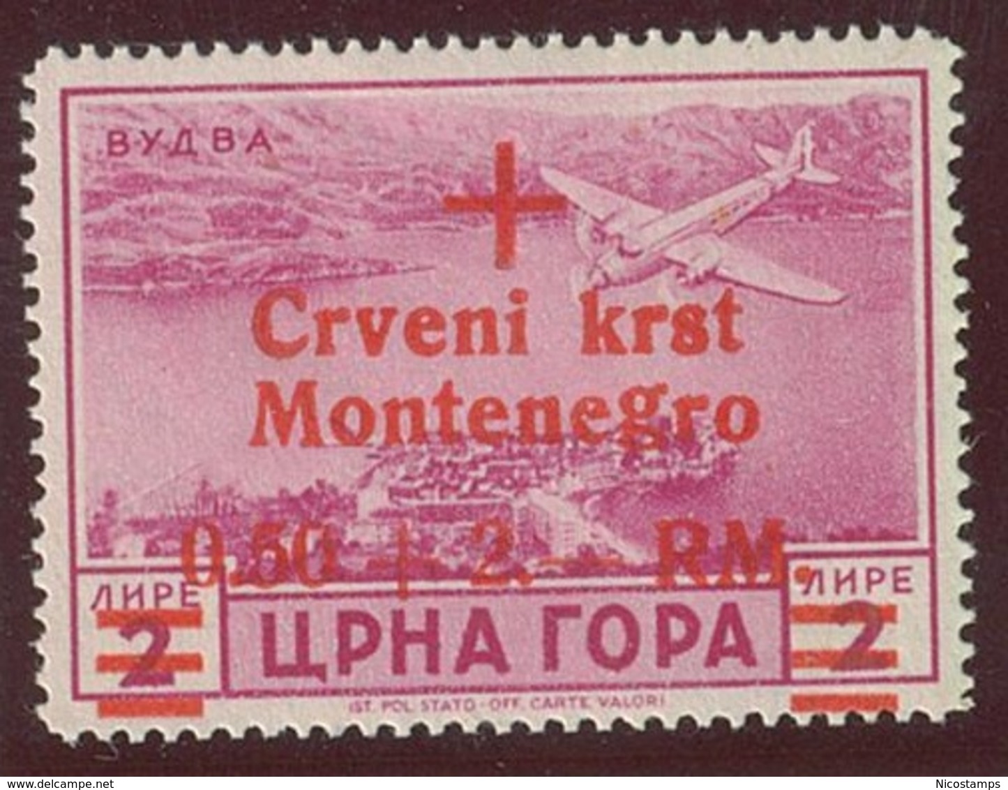ITALIA - OCC. TEDESCA MONTENEGRO POSTA AEREA SASS. 11c NUOVO - Duitse Bez.: Montenegro