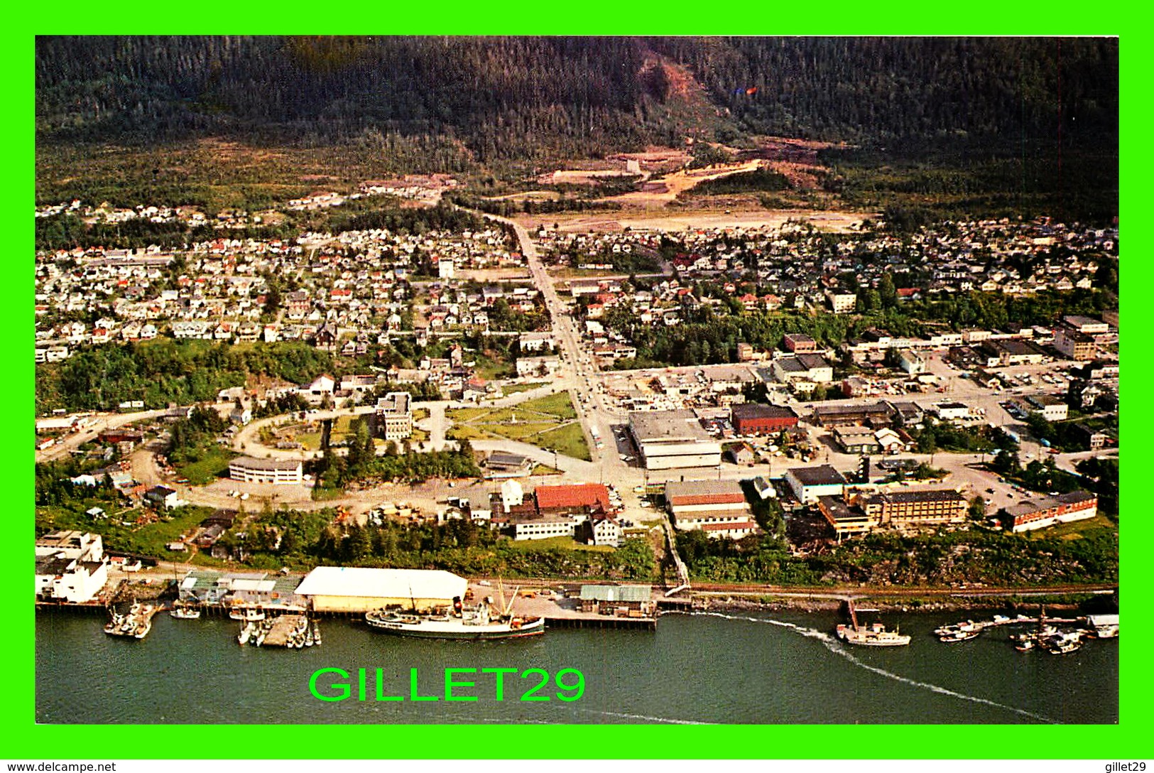 PRINCE RUPERT, BC - LOWER BUSINESS SECTION LOOKING EAST ON McBRIDE ST. COURTHOUSE & NORTHLAND TRANSPORT --  WRATHALL'S - - Prince Rupert