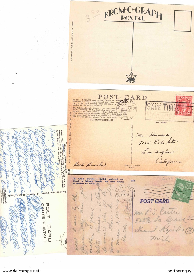 4 Different WINDSOR, Ontario, Canada, Windsor-Detroit Tunnel, Old Postcards - Windsor