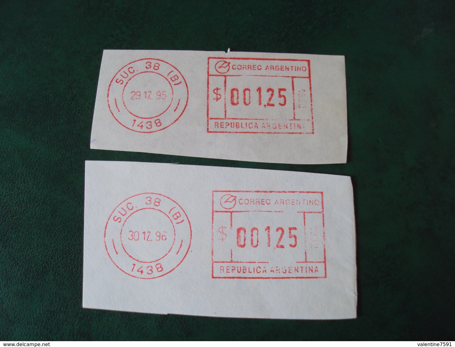 ARGENTINE- 1995-1996- 2  Vignettes   D'affranchissement  " SUC 38 (B)  1438- 001.25 "               Net 2 Euros Le Lot - Franking Labels