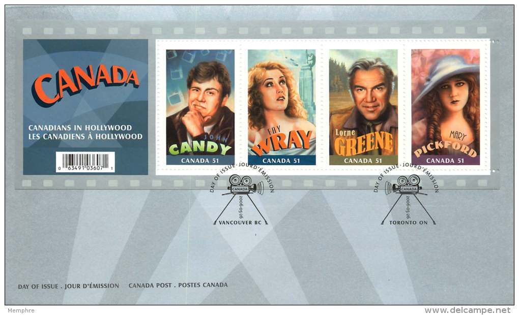 2006   Canadians In Hollywood: John Candy, Fry Wray, Lorne Greene, Mary Pickford  Sc 2153 Souvenir Sheet - 2001-2010