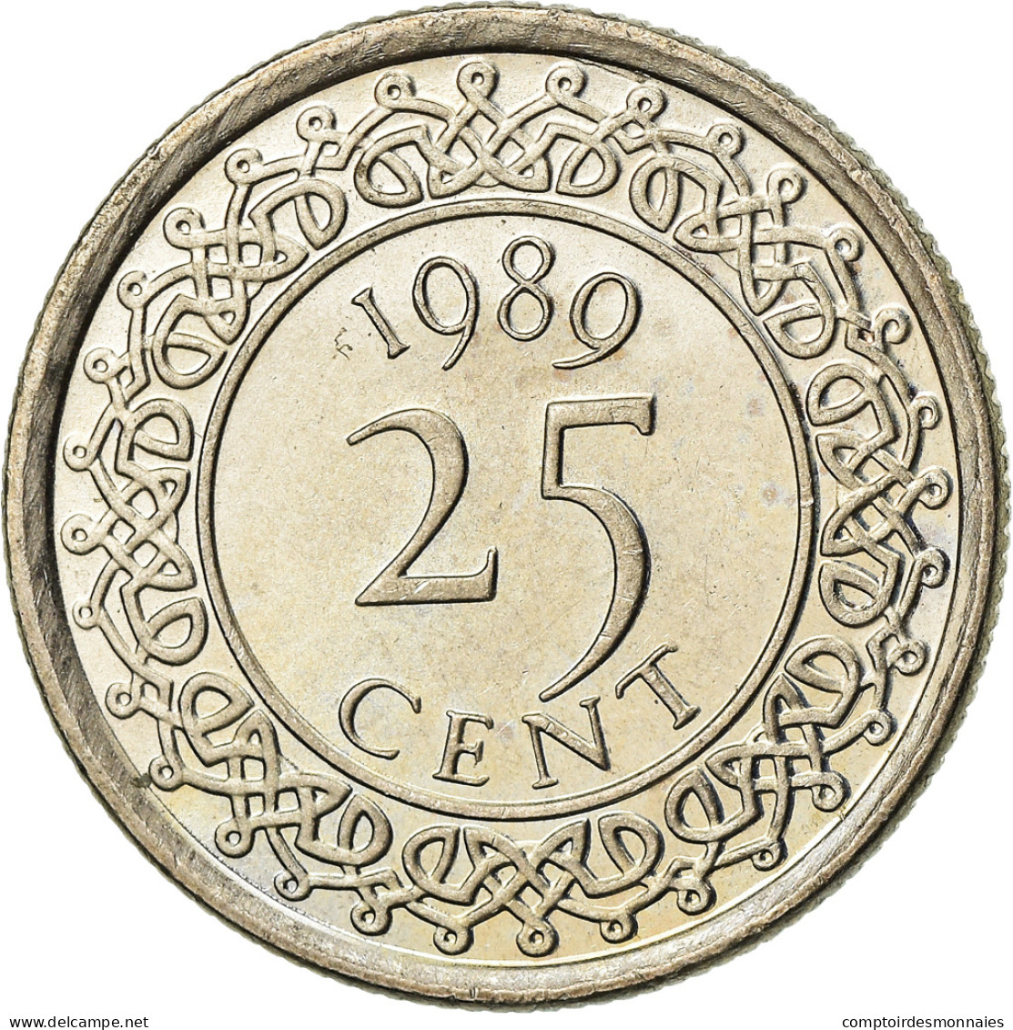 Monnaie, Surinam, 25 Cents, 1989, TTB, Nickel Plated Steel, KM:14A - Suriname 1975 - ...