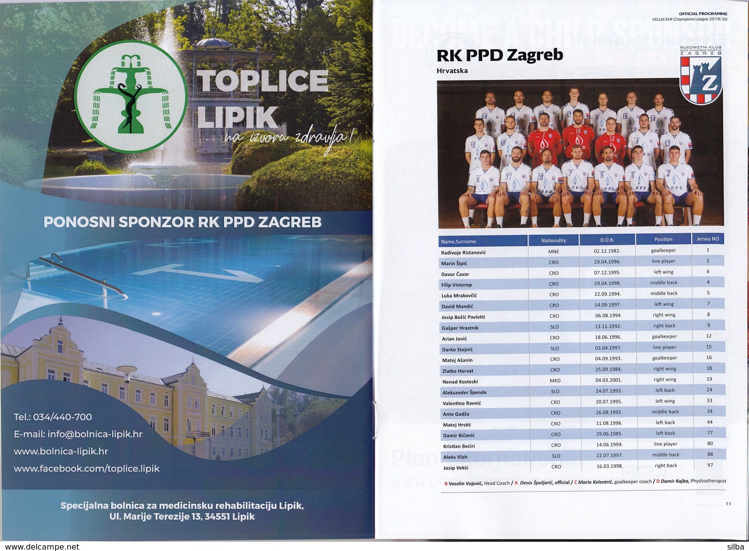 Croatia Zagreb 2019 / Arena / Handball / HC PPD Zagreb - Elverum Handball, Norway / Game Brochure - Handball