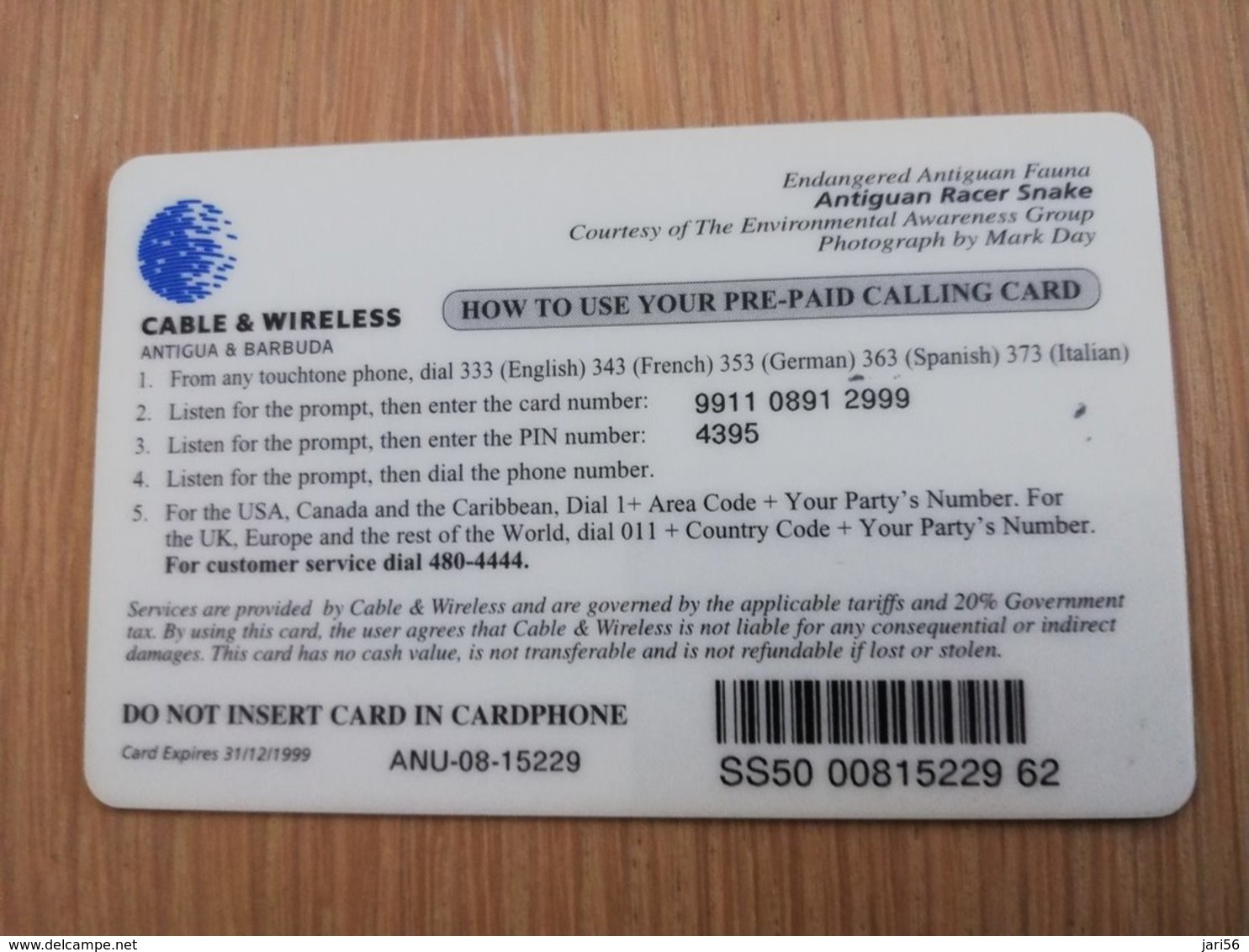 ANTIGUA  $ 50  Prepaid  RACER  SNAKE  ANU-08    Fine Used Card  ** 1548 ** - Antigua U. Barbuda