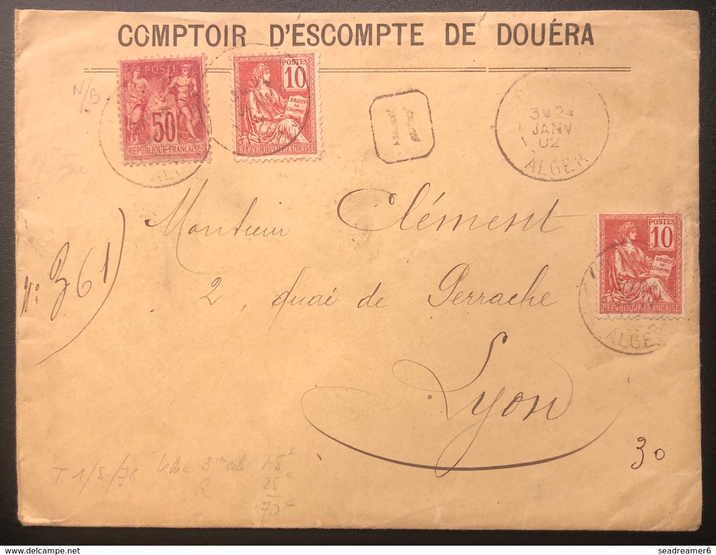 Lettre Recommandé à 0fr 70c Sage/Mouchon N°104 & 116 X2 De Douéra Algérie Pour Lyon RR - 1898-1900 Sage (Tipo III)