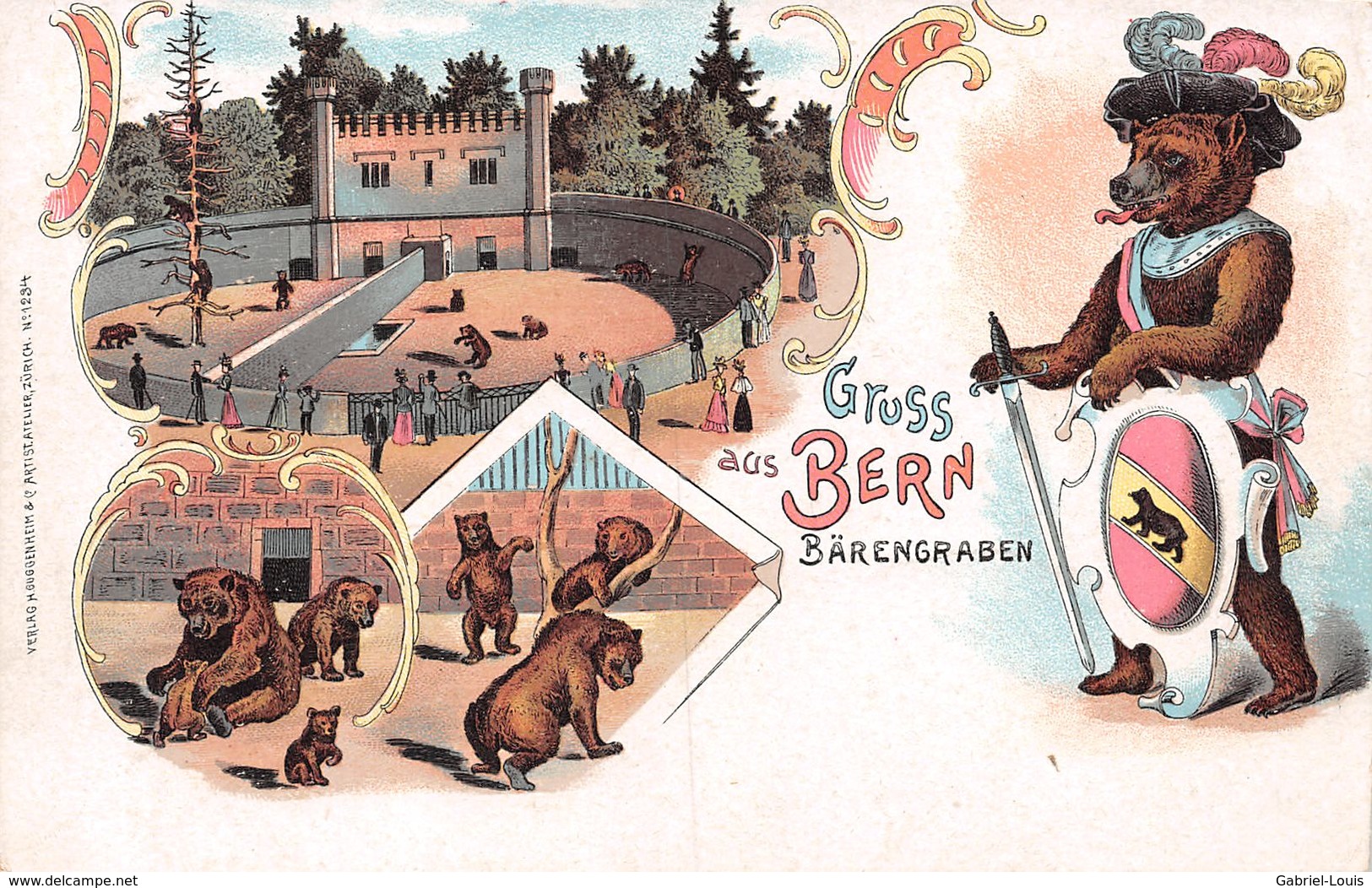 Gruss Aus Bern Bärengraben - Bären -  Litho - Berna