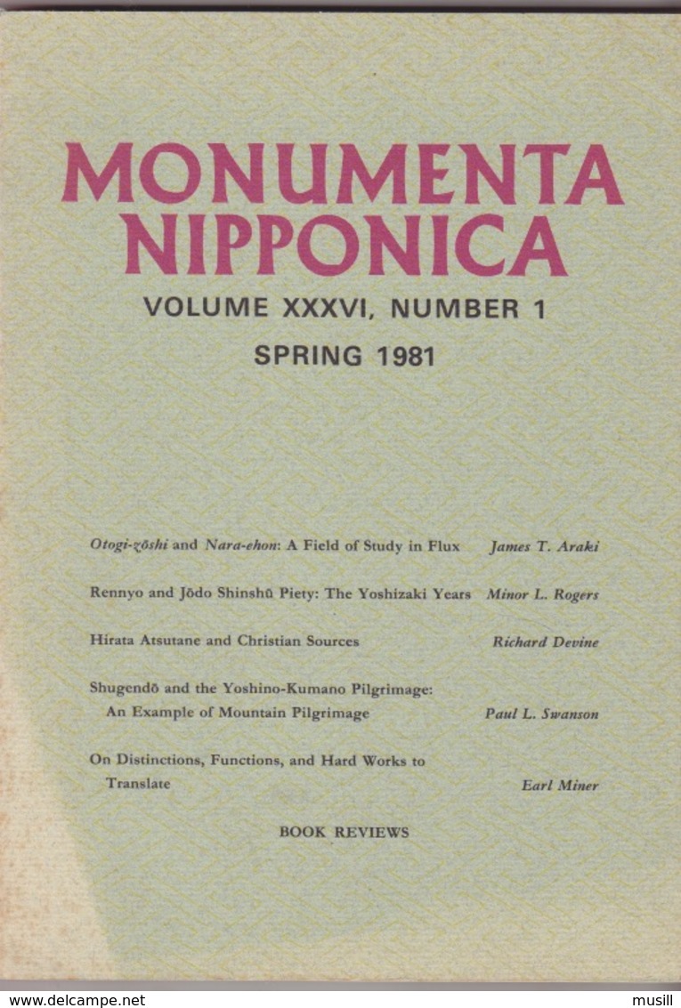 Monumenta Nipponica. Volume XXXVI. Number 1. Spring 1981. - Asia