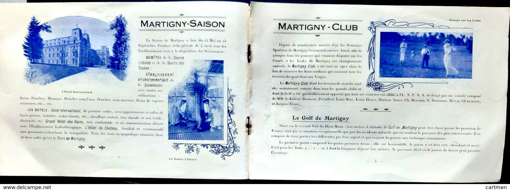 88 MARTIGNY  GOLF RARE PLAQUETTE PUBLICITAIRE POUR LE GOLF TENNIS DE MARTIGNY CLUB LE PLUS GRAND DE FRANCE  VERS 1900 - Otros