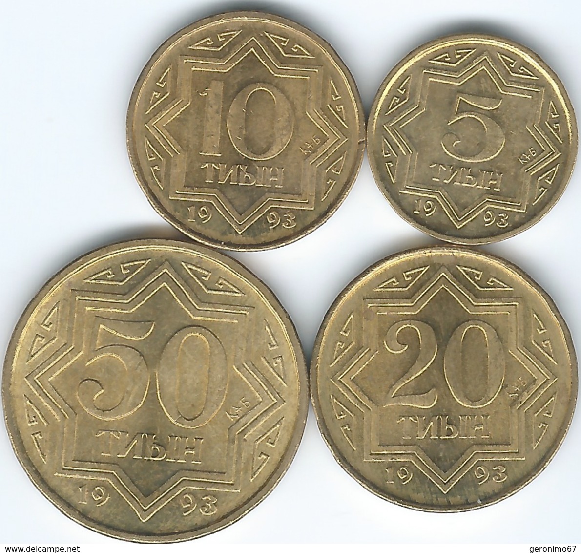 Kazakhstan - 1993 - 5, 10, 20 & 50 Tyin - Brass-plated Zinc (KMs 2-5) - Kazajstán