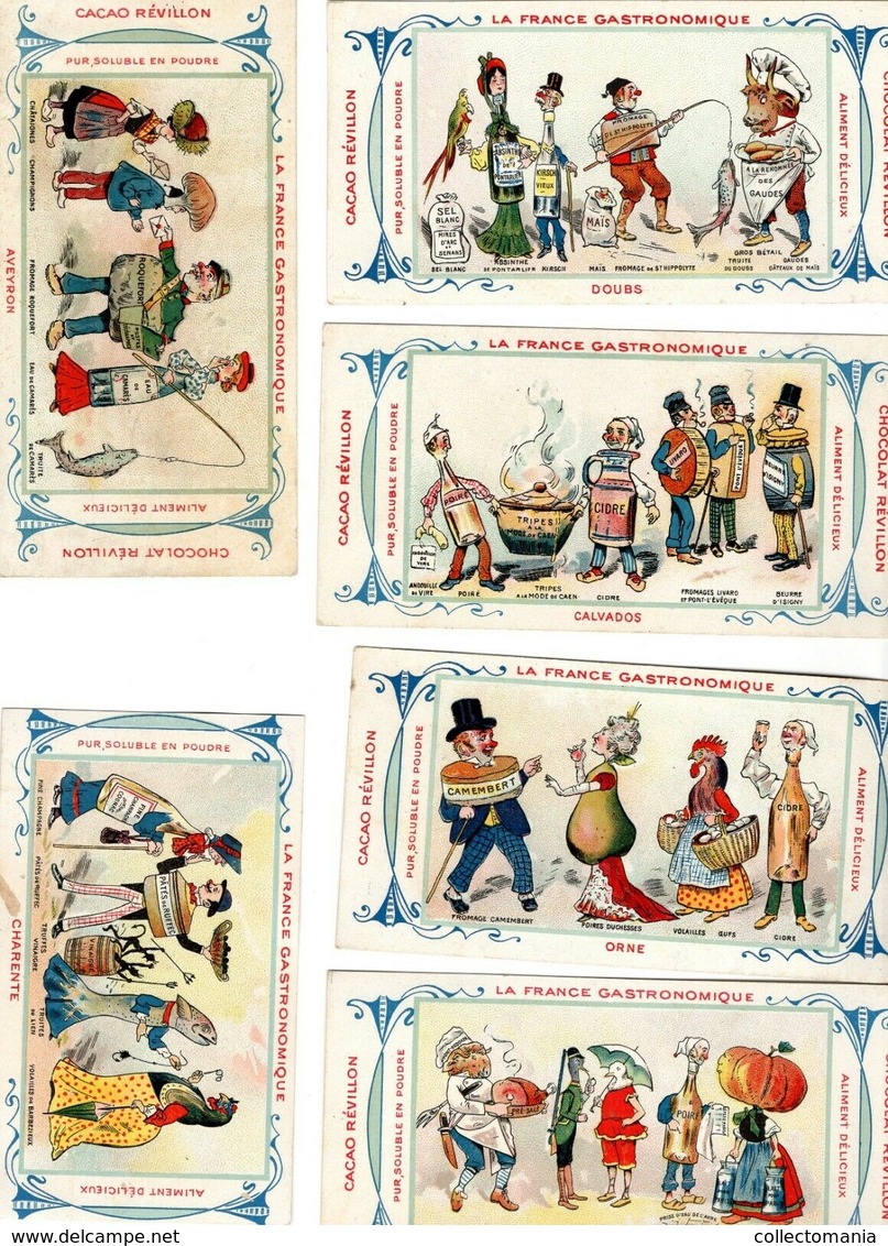 7 Tradecards Chocolat REVILLON C1880 Anthropomorph Dressed Animals Acting Like People,, 14X7,3 Cm, Advertising Lithos. - Revillon